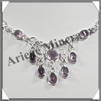 AMETHYSTE Cristallise - Collier Argent - 14 Cabochons Facets - 42 cm - P006