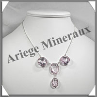 AMETHYSTE Cristallise - Collier Argent - 4 Pierres Facetes - 42 cm - P007