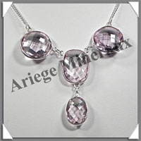 AMETHYSTE Cristallise - Collier Argent - 4 Pierres Facetes - 42 cm - P007