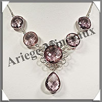 AMETHYSTE Cristallise - Collier Argent - 6 Pierres Facetes - 42 cm - P008