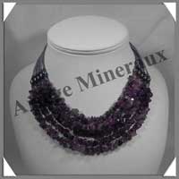 AMETHYSTE Fonce - Collier Baroque - 5 Rangs de Nuggets - 39 cm - M001