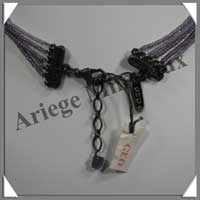 AMETHYSTE Fonce - Collier Baroque - 5 Rangs de Nuggets - 39 cm - M001