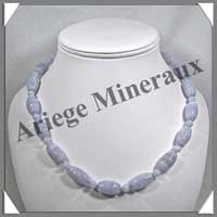 CALCEDONE BLEUE - Collier Compos - Tonnelets 16x11 mm - 48 cm - C001