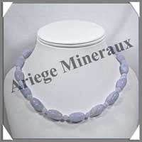 CALCEDONE BLEUE - Collier Compos - Tonnelets 16x11 mm - 46 cm - C002