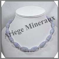CALCEDONE BLEUE - Collier Compos - Tonnelets 16x11 mm - 46 cm - C003