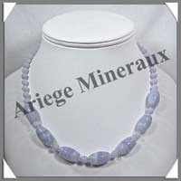 CALCEDONE BLEUE - Collier Compos - Tonnelets 16x11 mm - 46 cm - C004