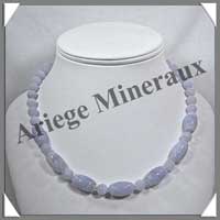 CALCEDONE BLEUE - Collier Compos - Tonnelets 16x11 mm - 46 cm - C005