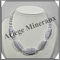 CALCEDONE BLEUE - Collier Compos - 5 Olives Facetes 30x15 mm - 45 cm - M001