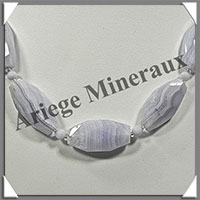 CALCEDONE BLEUE - Collier Compos - 5 Olives Facetes 30x15 mm - 45 cm - M001