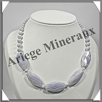 CALCEDONE BLEUE - Collier Compos - 5 Olives Facetes 30x15 mm - 46 cm - M002