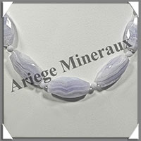 CALCEDONE BLEUE - Collier Compos - 5 Olives Facetes 30x15 mm - 46 cm - M002