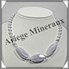 CALCEDONE BLEUE - Collier Compos - 3 Olives Facetes 30x15 mm - 44 cm - M003 Namibie