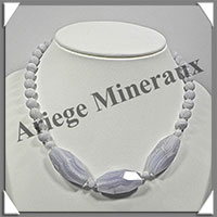 CALCEDONE BLEUE - Collier Compos - 3 Olives Facetes 30x15 mm - 44 cm - M003