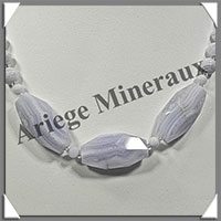 CALCEDONE BLEUE - Collier Compos - 3 Olives Facetes 30x15 mm - 44 cm - M003