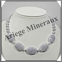 CALCEDONE BLEUE - Collier Compos - 5 Ovales 25x18 mm - 45 cm - M001