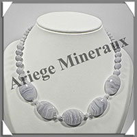CALCEDONE BLEUE - Collier Compos - 5 Ovales 25x18 mm - 46 cm - M002