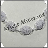 CALCEDONE BLEUE - Collier Compos - 5 Ovales 25x18 mm - 46 cm - M002
