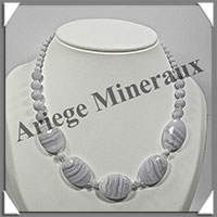 CALCEDONE BLEUE - Collier Compos - 5 Ovales 25x18 mm - 46 cm - M003