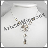 CITRINE (Naturelle) - Collier Argent - 9 Cabochons Facets - 42 cm - P002