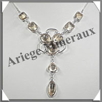 CITRINE (Naturelle) - Collier Argent - 9 Cabochons Facets - 42 cm - P002