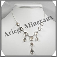 CITRINE (Naturelle) - Collier Argent - 11 Cabochons Facets - 42 cm - P004