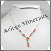 CORNALINE - Collier Argent - 6 Cabochons - 42 cm - P001