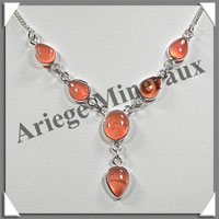 CORNALINE - Collier Argent - 6 Cabochons - 42 cm - P001