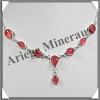CORNALINE - Collier Argent - 8 Cabochons - 42 cm - P002