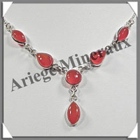 CORNALINE - Collier Argent - 6 Cabochons - 42 cm - P003