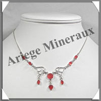 CORNALINE - Collier Argent - 8 Cabochons - 42 cm - P004