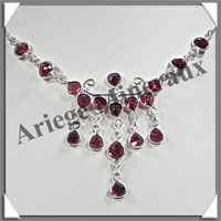 GRENAT Cristallis - Collier Argent - 18 Cabochons - 42 cm - P004