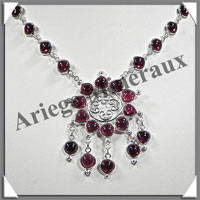 GRENAT Cristallis - Collier Argent - 25 Cabochons - 42 cm - P005