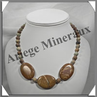 JASPE PAYSAGE - Collier Compos - 3 Ovales 25x25 mm et Perles 8 mm en dgrad - 44 cm - C001