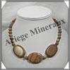 JASPE PAYSAGE - Collier Compos - 3 Ovales 25x25 mm et Perles 8 mm en dgrad - 43 cm - C002 Brsil