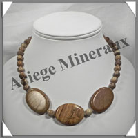 JASPE PAYSAGE - Collier Compos - 3 Ovales 25x25 mm et Perles 8 mm en dgrad - 43 cm - C002
