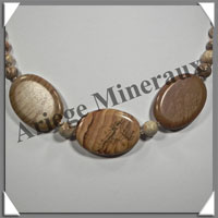 JASPE PAYSAGE - Collier Compos - 3 Ovales 25x25 mm et Perles 8 mm en dgrad - 43 cm - C002