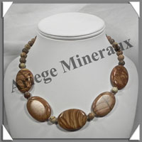 JASPE PAYSAGE - Collier Compos - 5 Ovales 25x25 mm et Perles 8 mm en dgrad - 44 cm - C003