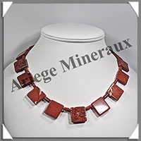 JASPE ROUGE - Collier Compos - 15 Carrs 20x20 mm - 47 cm - M001