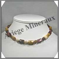 MOKAITE - Collier Compos - Rectangles Facets 15x10 mm et Perles 8 mm alternes - 43 cm - C010
