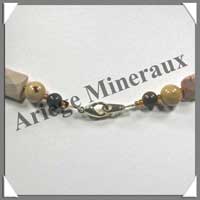 MOKAITE - Collier Compos - Rectangles Facets 15x10 mm et Perles 8 mm alternes - 43 cm - C010