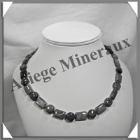 OEIL DE CHAT (ou CYMOPHANE) - Collier Compos - Disques 12 mm et Rectangles 10x14 mm alterns - 47 cm - C026