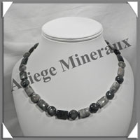 OEIL DE CHAT (ou CYMOPHANE) - Collier Compos - Disques 12 mm et Rectangles 10x14 mm alterns - 47 cm - C027