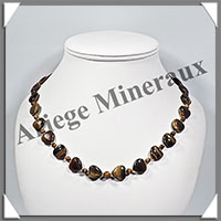 OEIL DE TIGRE - Collier Compos - Coeurs de 12 mm et Perles de 4 mm alterns - 45 cm - C001