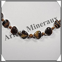 OEIL DE TIGRE - Collier Compos - Coeurs de 12 mm et Perles de 4 mm alterns - 45 cm - C001