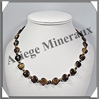 OEIL DE TIGRE - Collier Compos - Coeurs de 12 mm et Perles de 4 mm alterns - 45 cm - C003