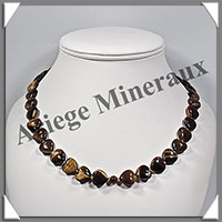 OEIL DE TIGRE - Collier Compos - Coeurs de 12 mm - 44 cm - C006
