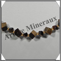 OEIL DE TIGRE - Collier Compos - Cubes 4 et 6 mm en dgrad - 47 cm - C003