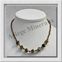 OEIL DE TIGRE - Collier Compos - Cubes 8 mm et Perles de 4 mm en dgrad - 44 cm - C002