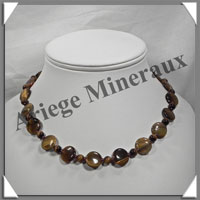 OEIL DE TIGRE - Collier Compos - Disques 14 mm et Perles 4 mm alterns - 42 cm - C001