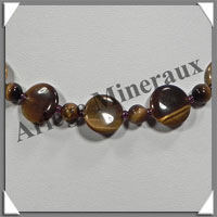 OEIL DE TIGRE - Collier Compos - Disques 14 mm et Perles 4 mm alterns - 42 cm - C001